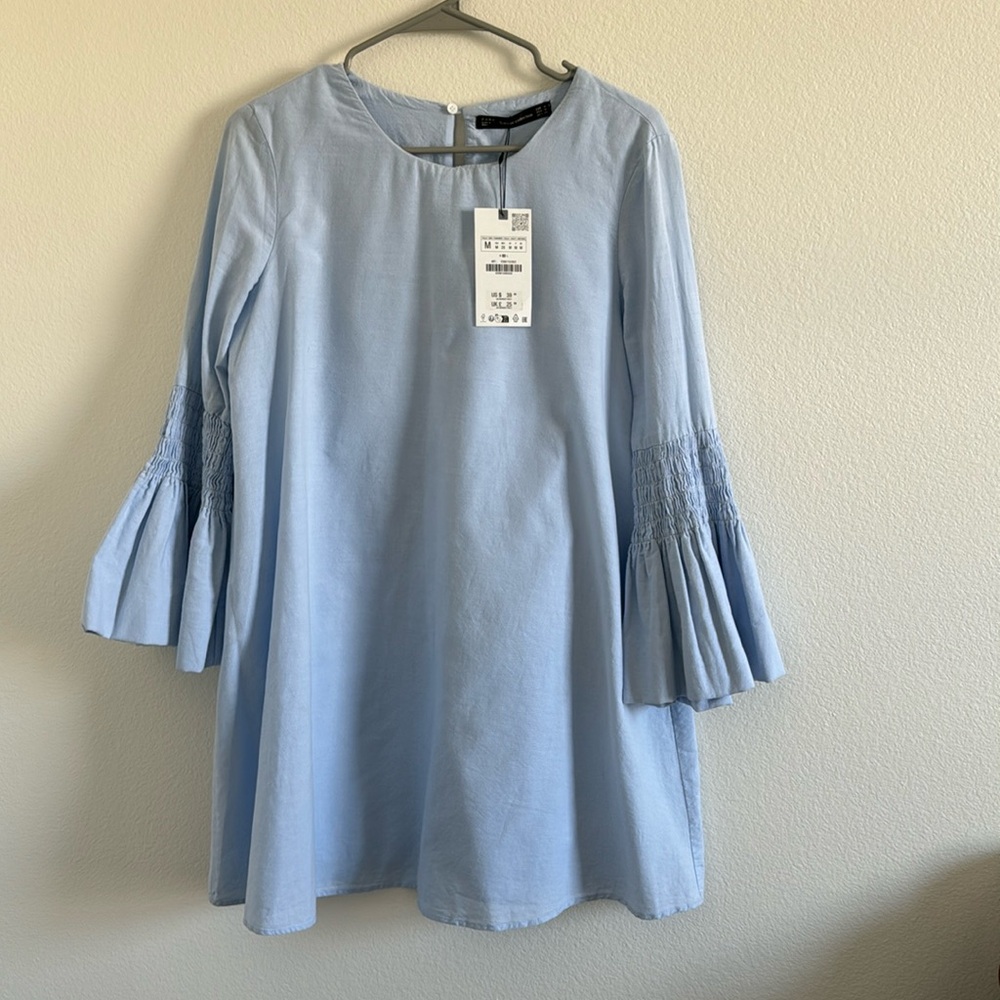 Zara Blue Cotton Longsleeve Jumpsuit